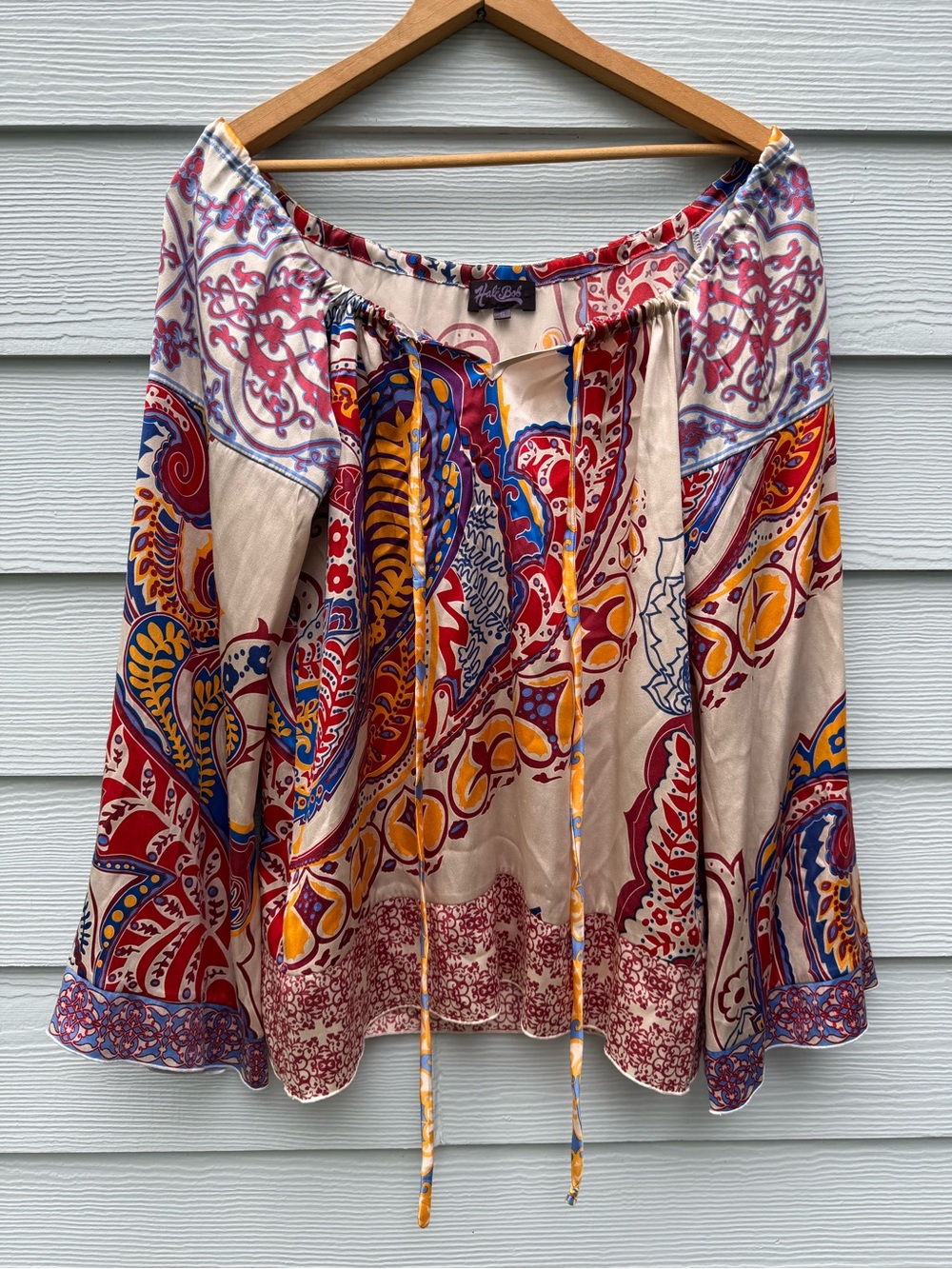 Hale Bob Vintage Paisley Peasant Off The Shoulder Silk Blouse!
